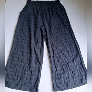 Aerie Pants Large Crinkle Cropped Wide Leg Pull On Smocked Boho Lagenlook